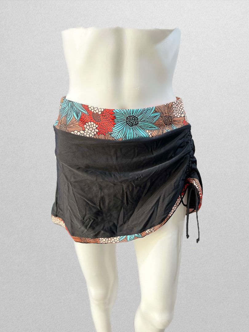 Black Swim Skirt with Floral Band