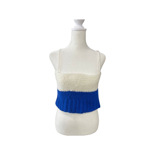 Handmade Crochet White/Blue Split Crop Tank