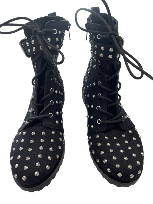 gb Girls Black Studded Fabric Boots