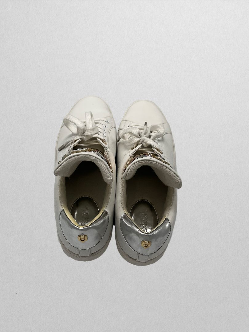 Michael Kors White Fashion Sneaker with Mixed Metallic Detailing