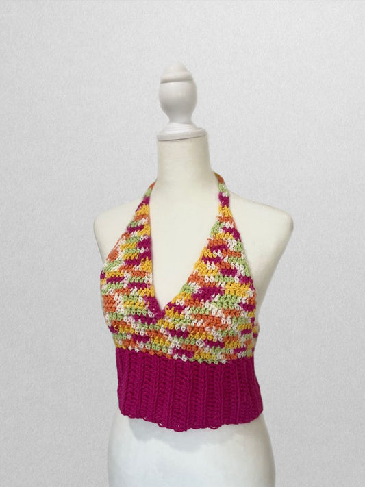 Recycled Threads Pink Handmade Crochet Halter Top