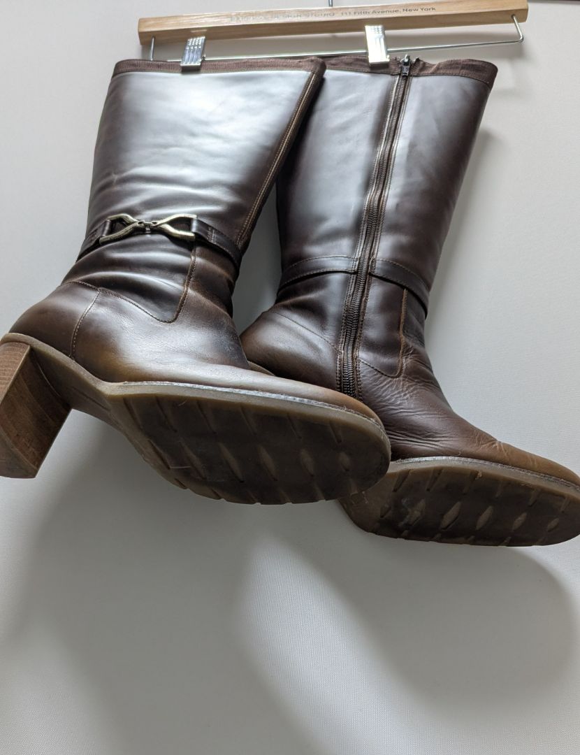 Bass Dark Brown Leather Heeled Knee-High Boots