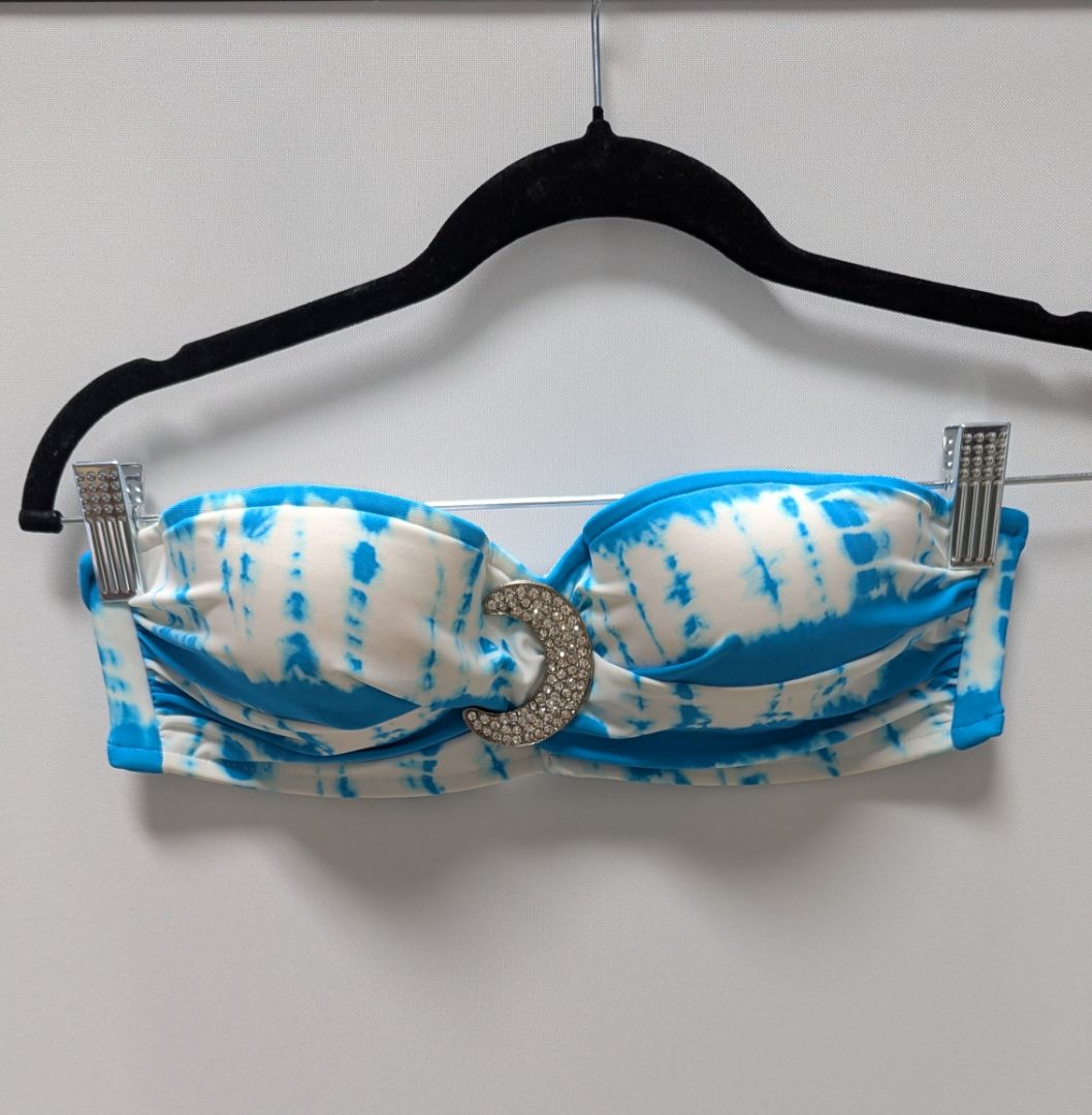 Venus Blue/White Tie-Dye Moon Emblem Strapless Bikini Top
