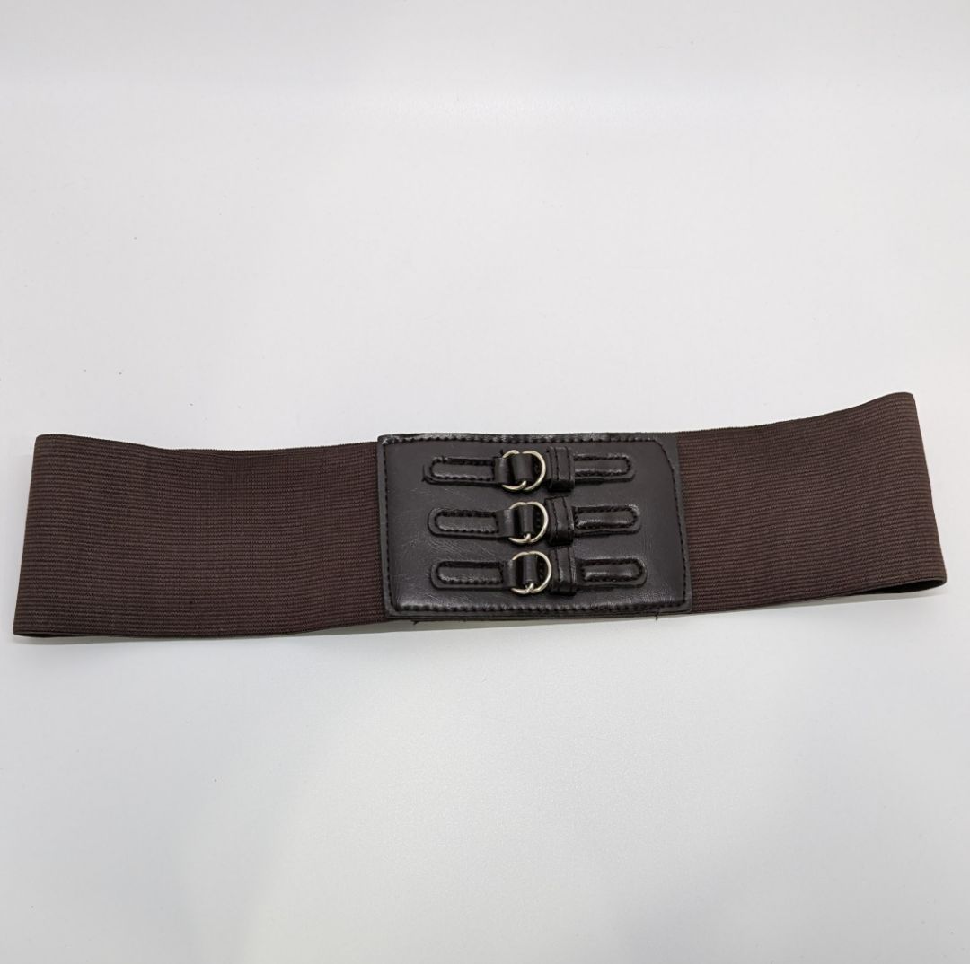 Brown Faux-Belted Faux-Leather Elastic-Waist Belt