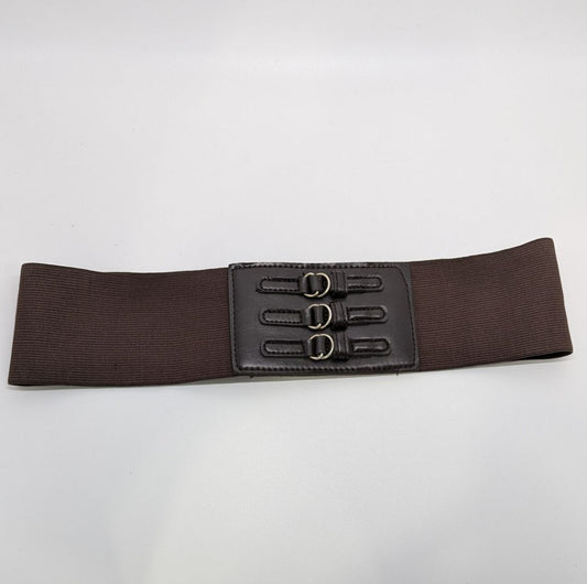 Brown Faux-Belted Faux-Leather Elastic-Waist Belt