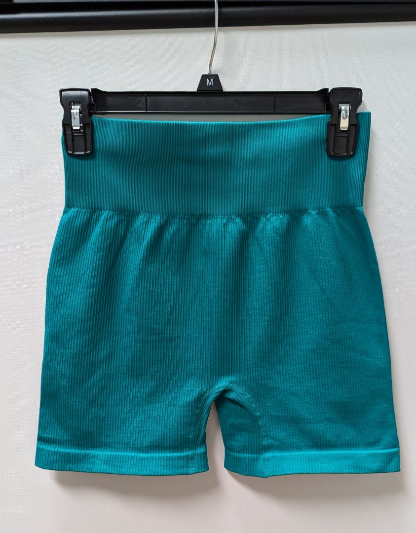 Teal Ribbed Active Biker Shorts (L)