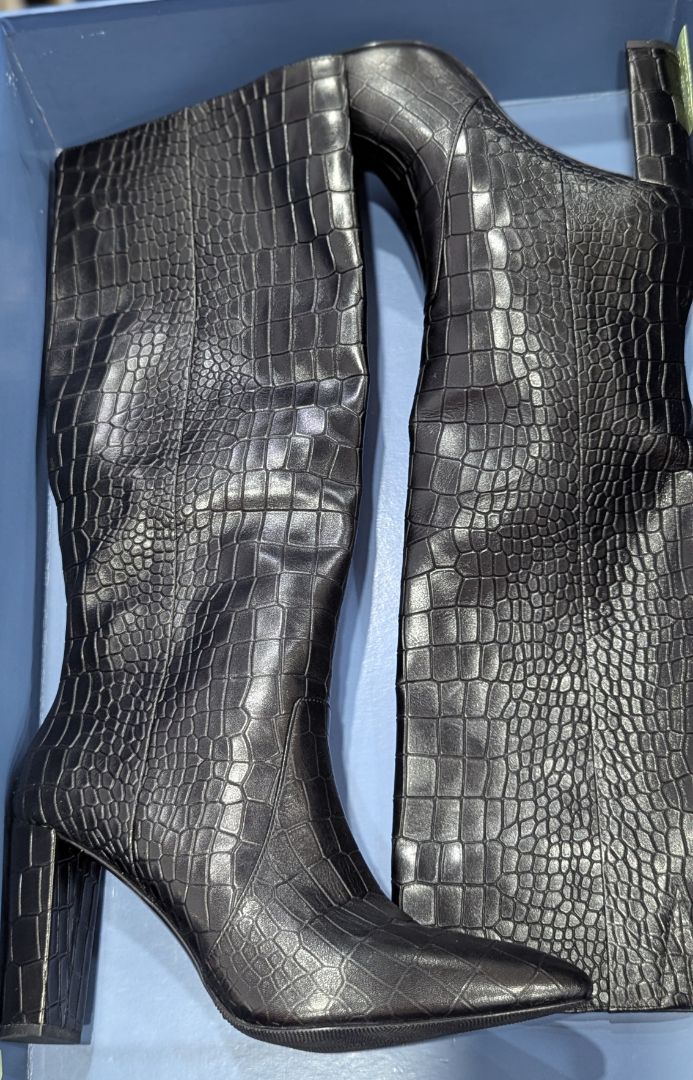 PAIGE Black Carmen Crocodile Heeled Boots