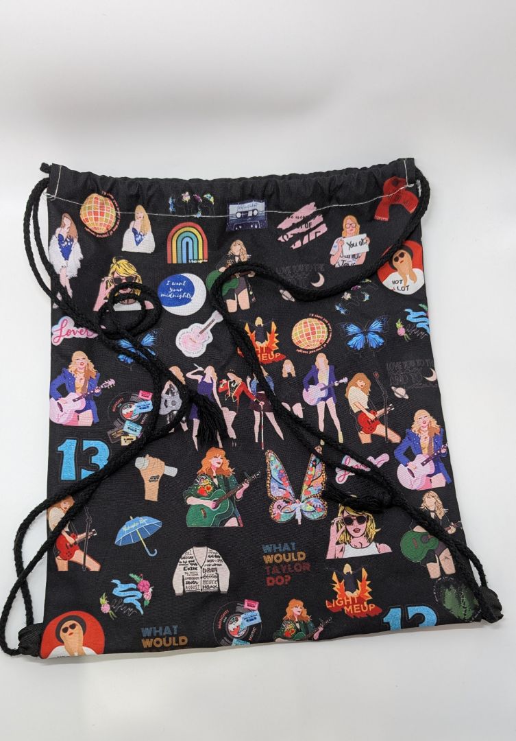 Taylor Swift Black Graphic Drawstring Backpack