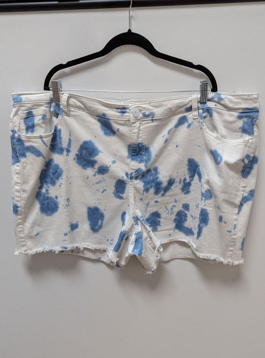 Lane Bryant White/Blue Tie-Dye Boyfriend Midi Denim Shorts