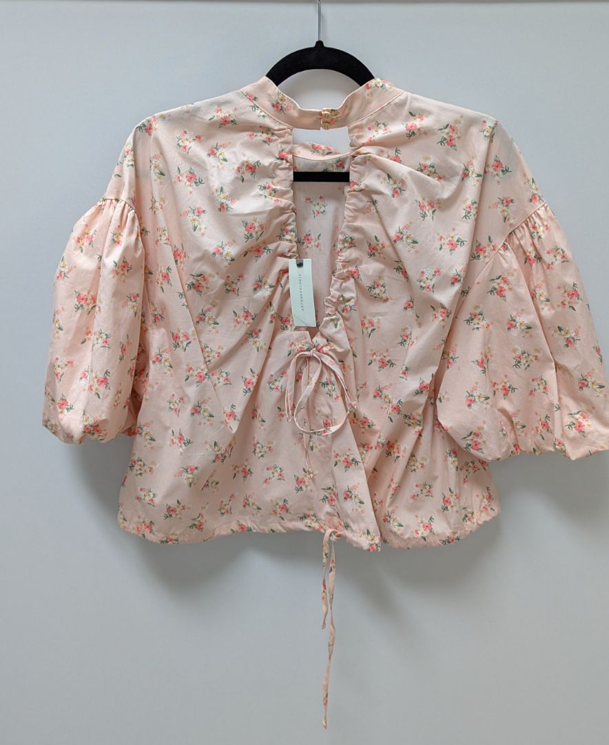 Anthropologie Pink Floral Open-Back Blouse