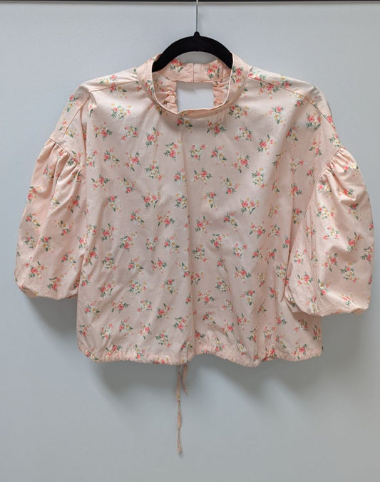 Anthropologie Pink Floral Open-Back Blouse