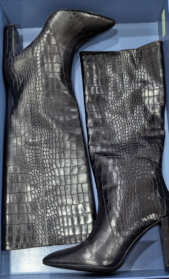 PAIGE Black Carmen Crocodile Heeled Boots