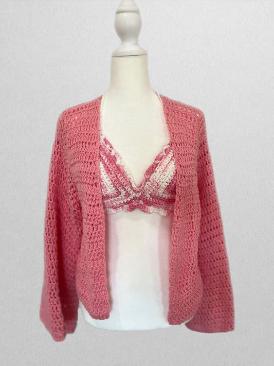 Recycled Threads Handmade Crochet Bralette and Cardi Set
