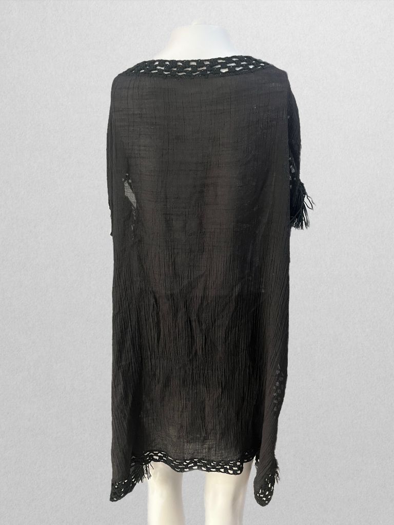 Black Linen Macrame Swim Cover Up