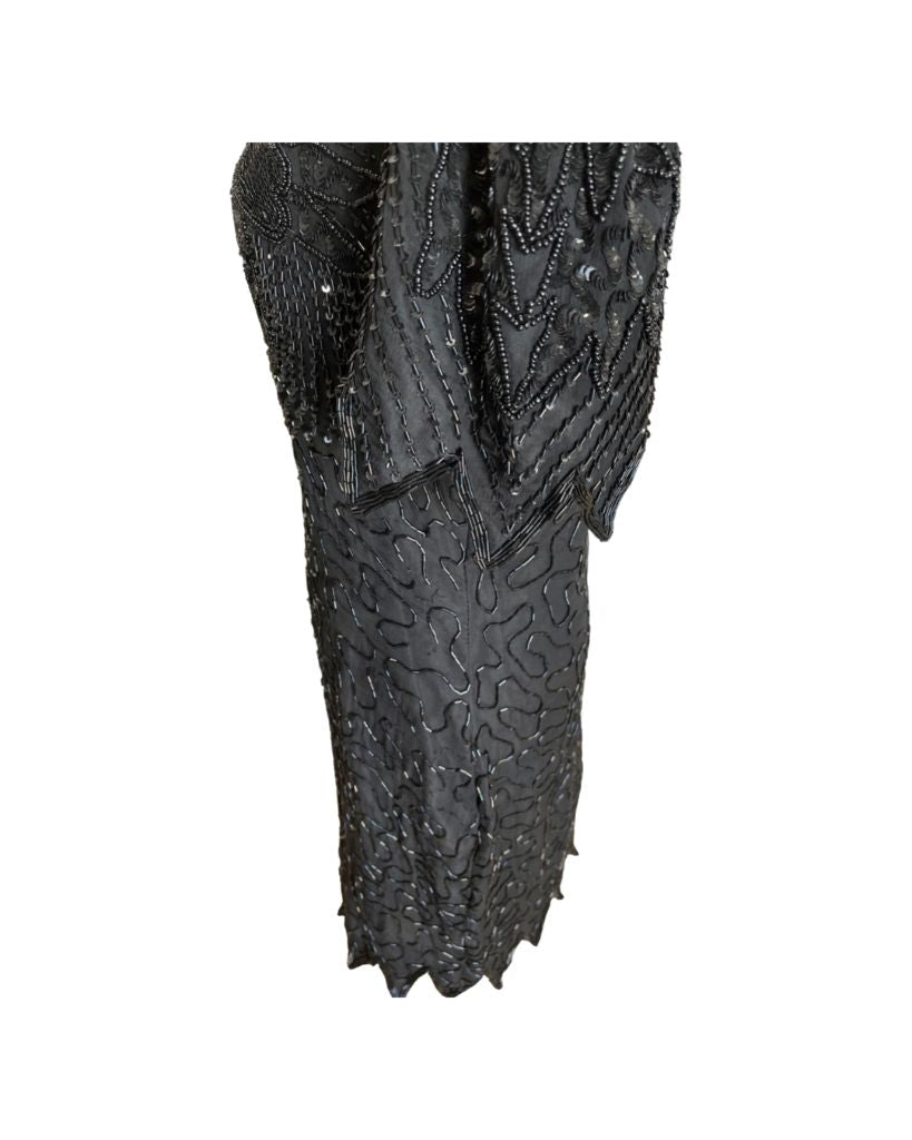 Denise Elle Vintage Black Sequin Midi Dress