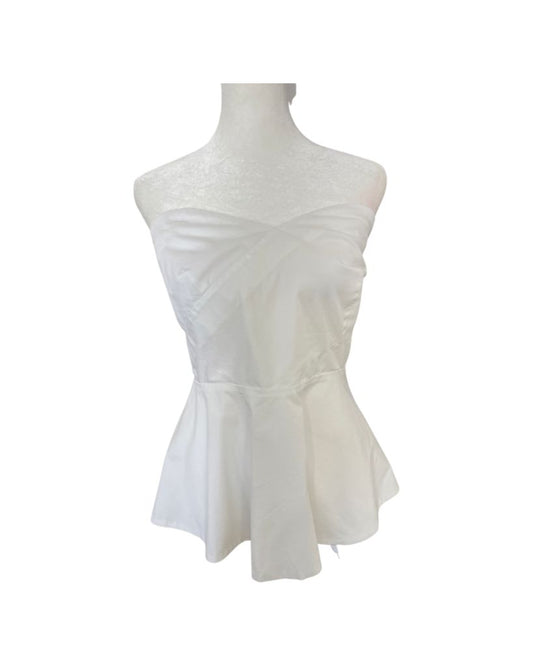 New York & Company White Strapless Ruffle Blouse