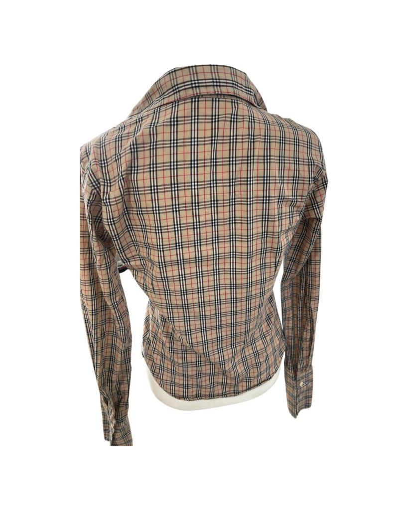 Burberry London Tan Plaid Button-Up Blouse