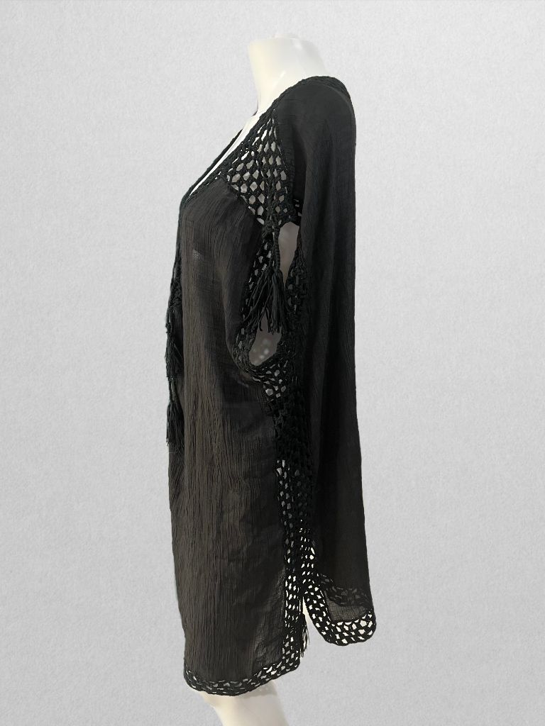 Black Linen Macrame Swim Cover Up