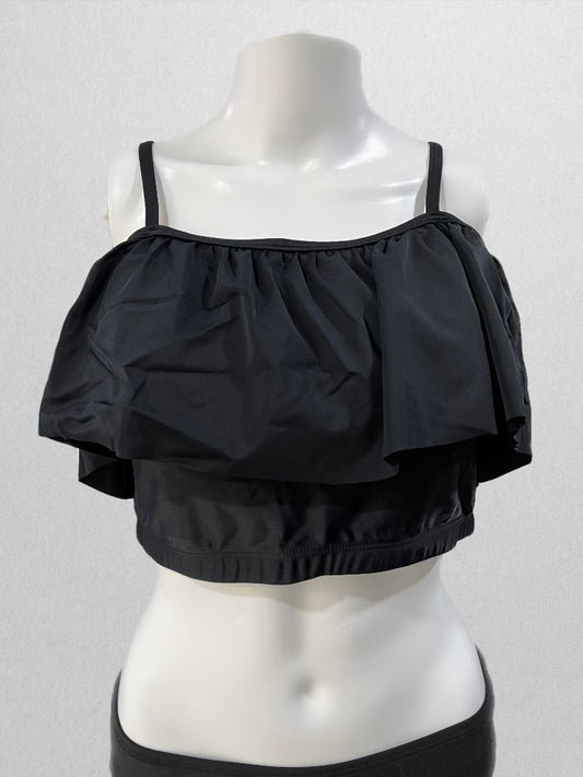 Macool Black Ruffle Bikini Swim Top