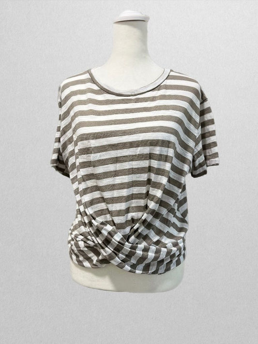 Lulus Grey and White Striped Twist Cropped Tee