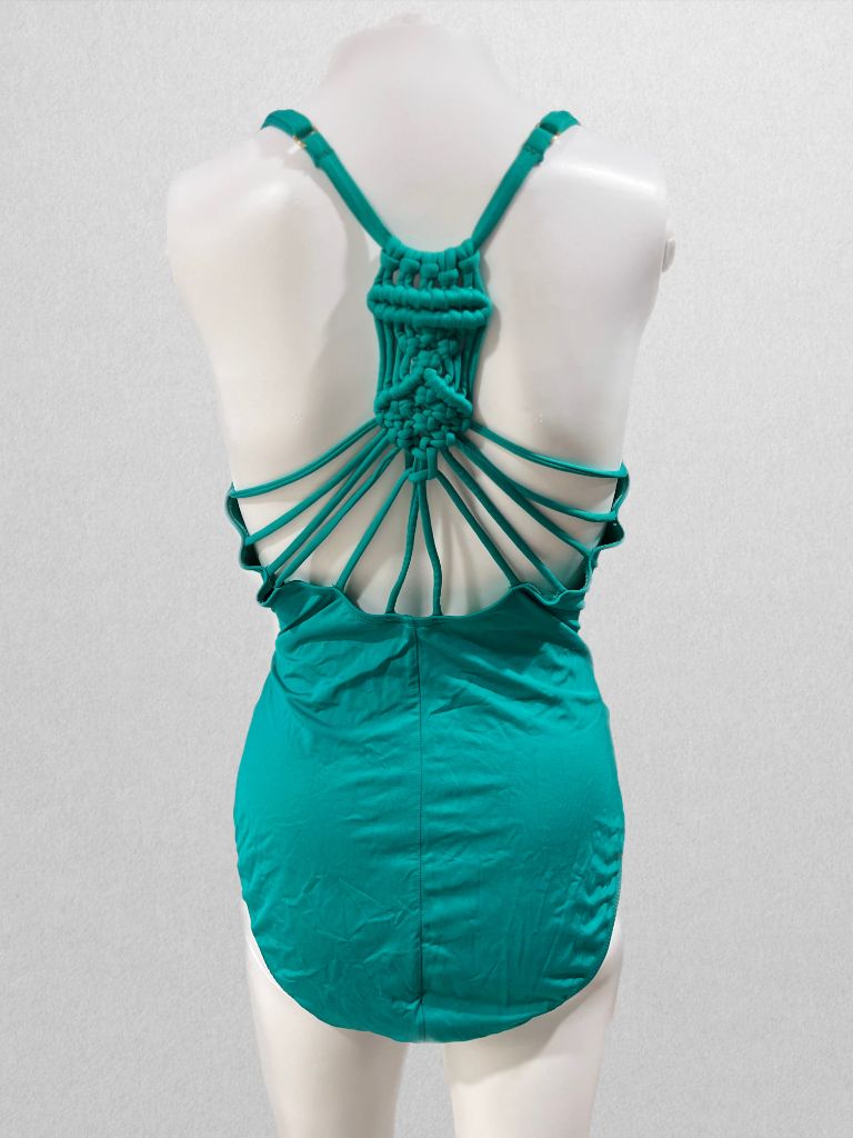 Hilor Teal Macrame Back One-Piece Swimsuit