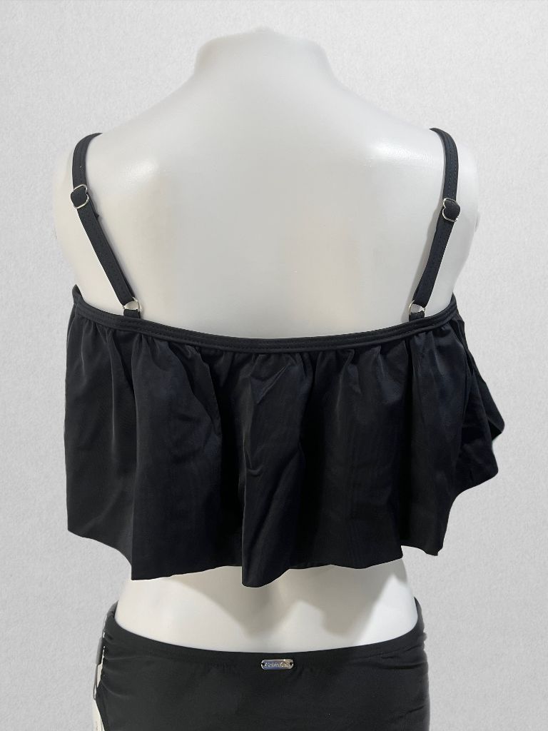 Macool Black Ruffle Bikini Swim Top