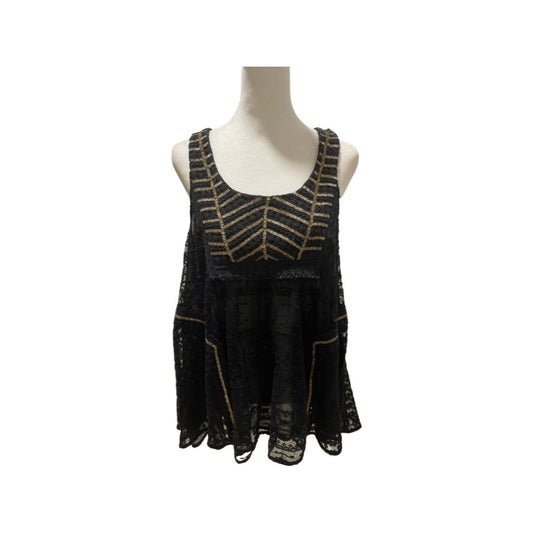 Vanessa Virginia Black Embroidered and Beaded Lace Tank