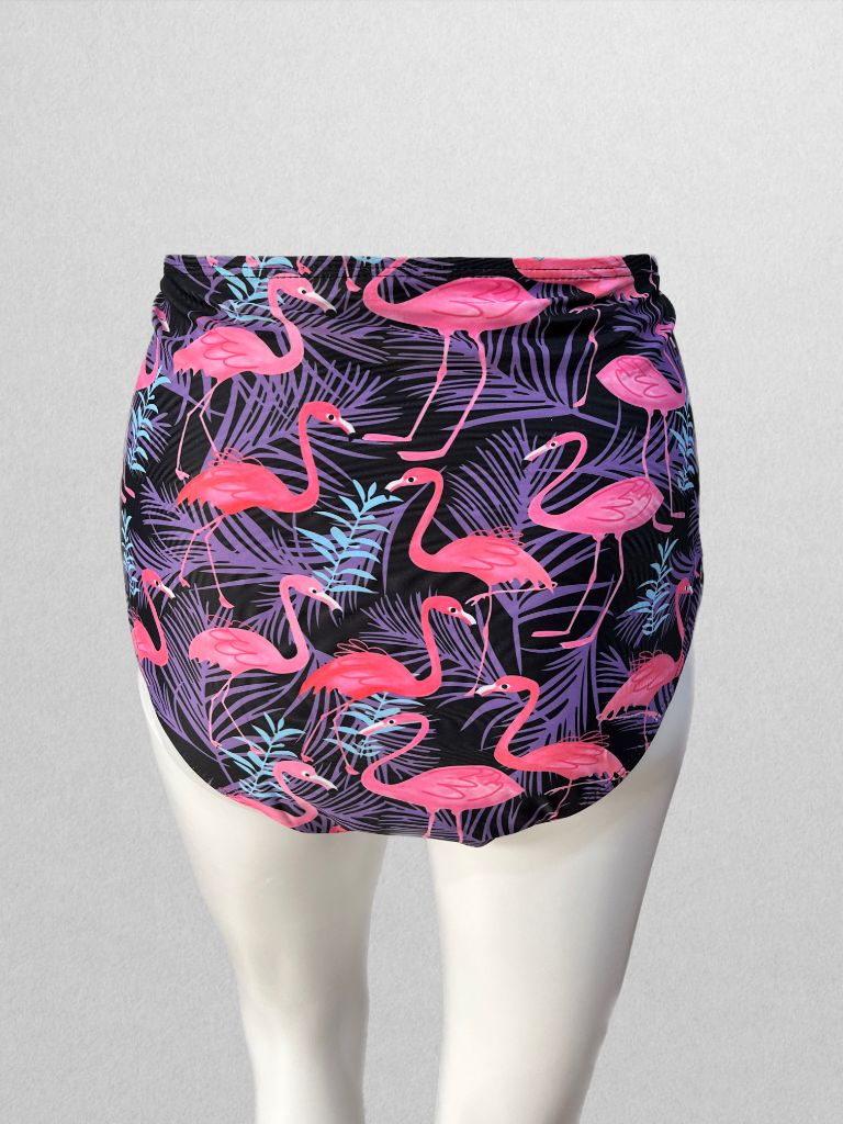 Macool Purple Flamingo High-Waisted Swim Bottoms