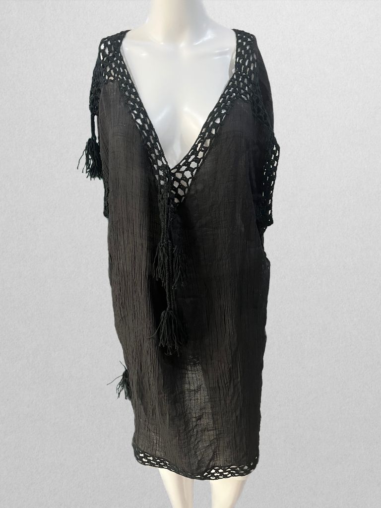 Black Linen Macrame Swim Cover Up